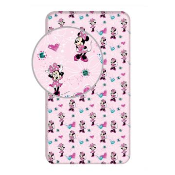 Cearceaf pentru copii roz din bumbac cu elastic 90x200 cm Minnie 