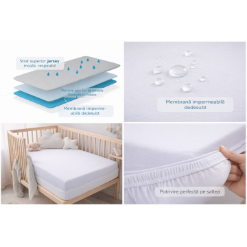 Cearsaf impermeabil cu elastic Danpol din jersey pentru copii, respirabil, antialergic, lavabil, 100 x 50 cm