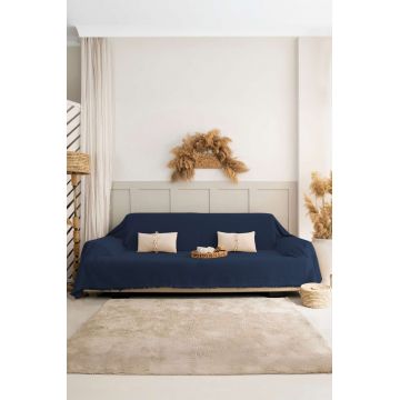 Cuvertura de pat, L'essentiel Maison, Rio, Bumbac reciclat, Albastru inchis