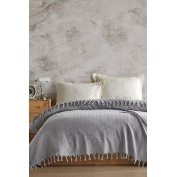 Cuvertura matlasata dubla, L'essentiel Maison, Berlino, Bumbac reciclat, Gri deschis
