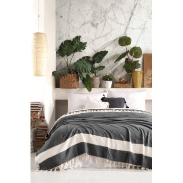 Cuvertura Pled pentru pat dublu Model Şeritli Black