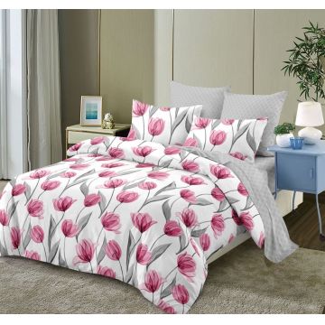 Lenjerie cu Elastic 180x200 Spring Tulips (Bumbac Satinat)