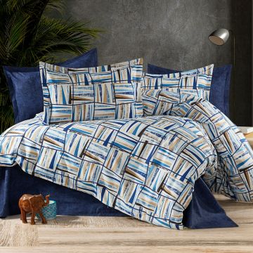 Lenjerie de pat 4 piese Somnart din bumbac cu cearceaf pat clasic, cearceaf pilota 200 x 230 cm si 2 fete perna 50 x 70 cm albastru