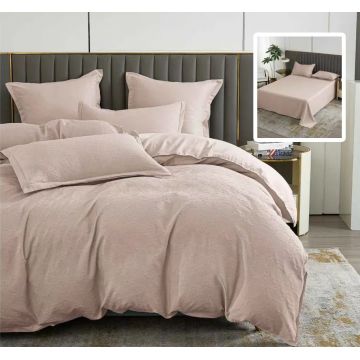 Lenjerie de pat 6 piese, Natur Uni Baroque, cearceaf pat clasic, cearceaf pilota 200x230, 2 fete perna 50x70, 2 fete perna 70x70, Cappuccino