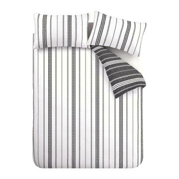 Lenjerie de pat alb-negru pentru pat dublu cu 3 piese 200x200 cm Harbour Stripe âu0080Catherine Lansfield