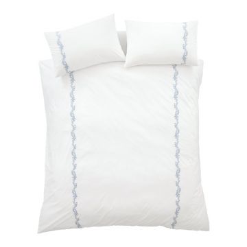 Lenjerie de pat albÄdin bumbac percal pentru pat de o persoanÄ135x200 cm Camille Embroidered Floral âu0080Bianca