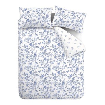 Lenjerie de pat albastrÄdin bumbac percal pentru pat de o persoanÄ135x200 cm Thea Floral âu0080Bianca