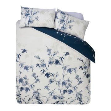 Lenjerie de pat albastru-Ã®nchis/crem pentru pat dublu cu 3 piese 200x200 cm Kyoto Floral âu0080Catherine Lansfield