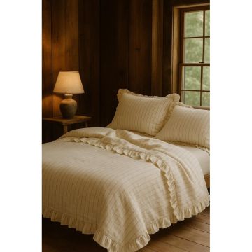 Lenjerie de pat bej din bumbac ranforcÃ© pentru pat dublu, extinsÄ240x220 cm Amalia Striped âu0080Mila Home Luxury