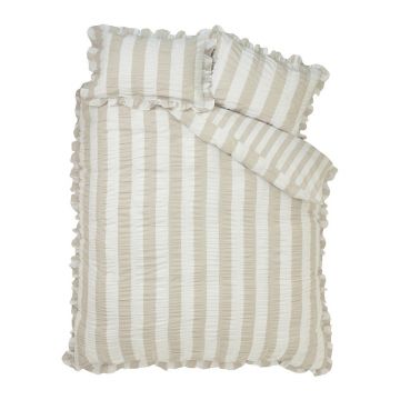 Lenjerie de pat bej pentru pat dublu cu 3 piese 200x200 cm Seersucker Frill Stripe âu0080Catherine Lansfield