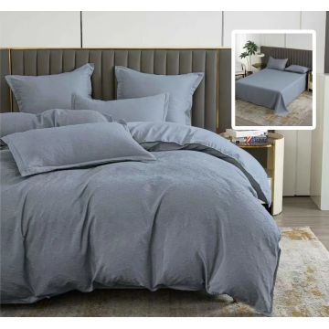 Lenjerie de pat cu 6 piese Natur Uni Baroque cu cearceaf pat clasic, cearceaf pilota 200 x 230 cm, 2 fete perna 50 x 70 cm si 2 fete perna 70 x 70 cm, antracit