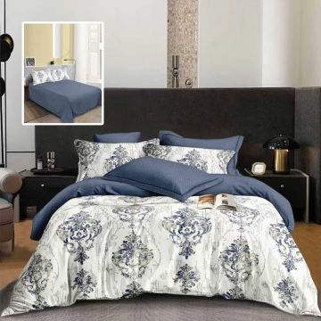 Lenjerie de pat din finet cu 6 piese, cearceaf pat clasic, cearceaf pilota 200 x 230 cm, 2 fete perna 50 x 70 cm si 2 fete perna 70 x 70 cm blue royal