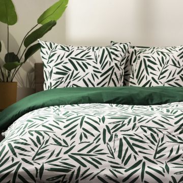 Lenjerie de pat dubla B2 Foglie Essentials, Homla, 160x200 cm, 3 piese, bumbac, verde/alb