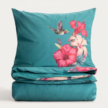 Lenjerie de pat dubla Bloom, Homla, 160x200 cm, 3 piese, bumbac, verde