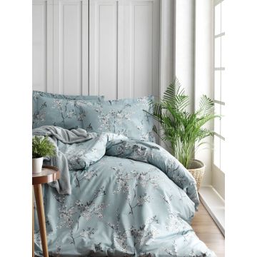 Lenjerie de pat dubla, L'essentiel Maison, Chicory, Albastru/Alb