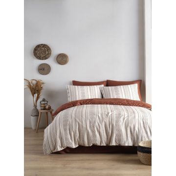 Lenjerie de pat dubla, L'essentiel Maison, Coastal Trio, Bumbac Satinat, Teracotă / Crem