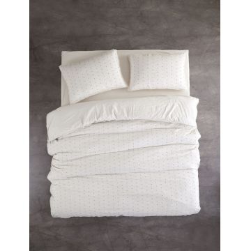 Lenjerie de pat dubla, L'essentiel Maison, Point v2, Bumbac Ranforce, Crem/Negru