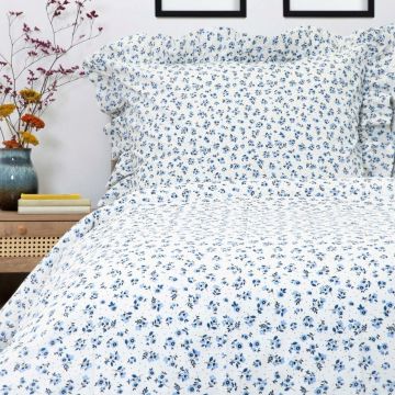 Lenjerie de pat dubla Melanie, Homla, 160x200 cm, 3 piese, bumbac, alb/albastru