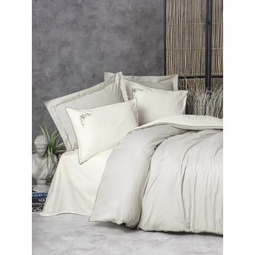 Lenjerie de pat dublu, Bumbac 100% Satinat Model Teresa Beige