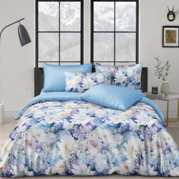 Lenjerie de pat Finet Superfin cu elastic – 4 piese, Bloom - Blue Serenity
