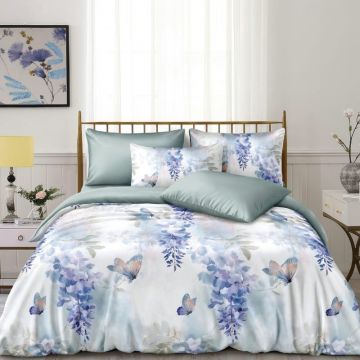Lenjerie de pat Finet Superfin cu elastic – 4 piese, Bloom - Blue Whisper