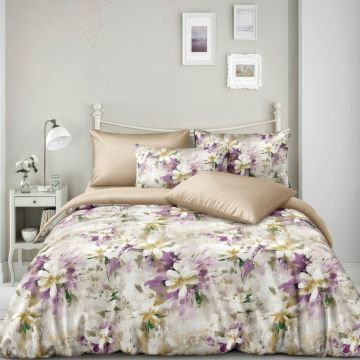 Lenjerie de pat Finet Superfin cu elastic – 4 piese, Bloom - Lilac Grace