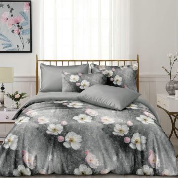 Lenjerie de pat Finet Superfin cu elastic – 4 piese, Bloom - Silver Petals