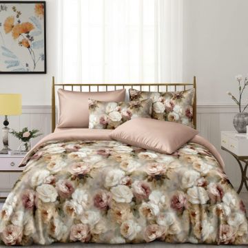 Lenjerie de pat Finet Superfin cu elastic – 4 piese, Bloom - Vintage Rose
