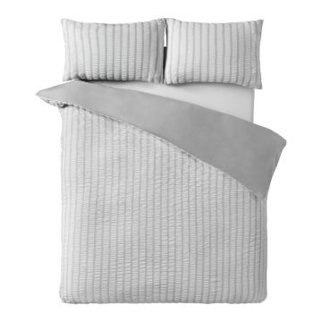 Lenjerie de pat gri pentru pat de o persoanÄ135x200 cm So Soft Seersucker Stripe âu0080Catherine Lansfield