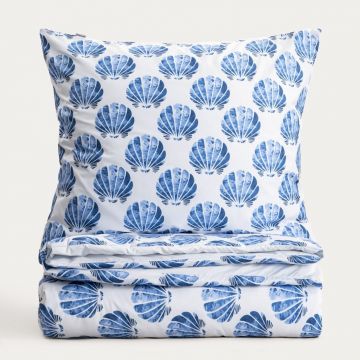 Lenjerie de pat King Size, EC Pearla, Homla, 200x220 cm, 3 piese, microfibra din poliester, albastru/alb