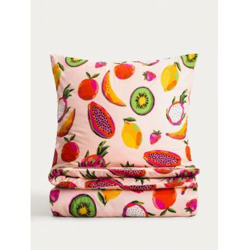 Lenjerie de pat King Size, Frutti, Homla, 200x220 cm, 3 piese, microfibra din poliester, multicolor