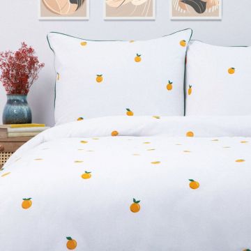 Lenjerie de pat King Size, Orangie, Homla, 3 piese, 200x220 cm, bumbac, alb/portocaliu