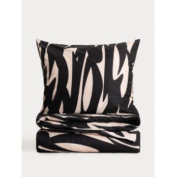 Lenjerie de pat King Size, Taro, Homla, 200x220 cm, 3 piese, microfibra din poliester, negru/bej