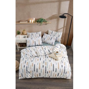 Lenjerie de pat pentru o persoana, L'essentiel Maison, Harmony, 80% bumbac / 20% poliester, White / Mustard / Dark Blue