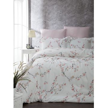 Lenjerie de pat pentru o persoana, L'essentiel Maison, Jasmine, Alb/Somon