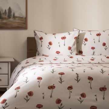 Lenjerie de pat pentru o persoana Meadow Flowers, Homla, 140x200 cm, 2 piese, bumbac, alb/rosu
