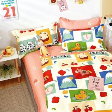 Lenjerie de pat Percale cu 3 piese, cearceaf pat clasic 160 x 240 cm, cearceaf pilota 150c x 220 cm, 1 fata perna 50 x 70 cm