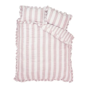 Lenjerie de pat roz pentru pat de o persoanÄ135x200 cm Seersucker Frill Stripe âu0080Catherine Lansfield