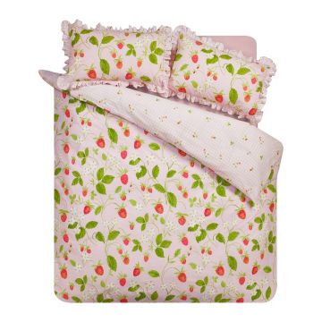 Lenjerie de pat roz pentru pat dublu cu 3 piese 200x200 cm Strawberry Frills âu0080Catherine Lansfield