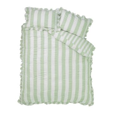 Lenjerie de pat verde pentru pat dublu cu 3 piese 200x200 cm Seersucker Frill Stripe âu0080Catherine Lansfield