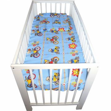 Lenjerie din bumbac cu 3 piese pentru patut Novokids Ursulet pe bicicleta