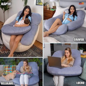 Perna Gravide si Alaptare 3 in 1 Linomag®, Multifunctionala, Sustinere  pentru Burta, Spate, Bebelus, Gri