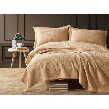 RESIGILAT: Cuvertura Pique Saten Vera Bej, 220x240 cm (Satin Deluxe)