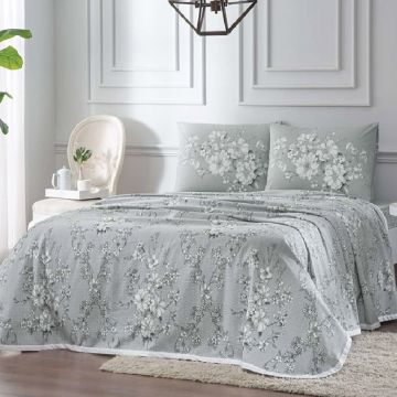 RESIGILAT: Set Lenjerie si Cuvertura Aleda Gri (Bumbac 100%)