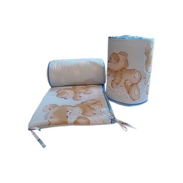 Set 2 aparatori laterale din bumbac pentru patut 120x60 cm Beberoyal BearsRabbit Albastru