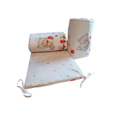 Set 2 aparatori laterale din bumbac pentru patut 120x60 cm Beberoyal BearsToys Bej