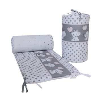 Set 2 aparatori laterale din bumbac pentru patut 120x60 cm Beberoyal Love Elephants Roz
