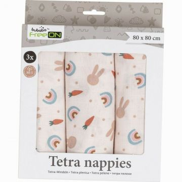 Set 3 scutece Bubaba Tetra Carrots and Rainbow din bumbac 80x80 cm