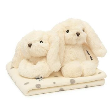 Set cadou iepuras, zornaitoare si paturica, Baby Mix, In cutie de carton, Bunny White