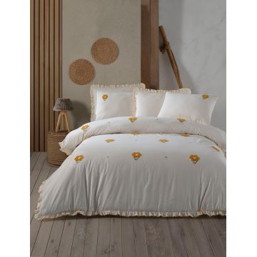 Set cuvertura de pat dubla 3 piese, L'essentiel Maison, Florita, Bumbac, Galben